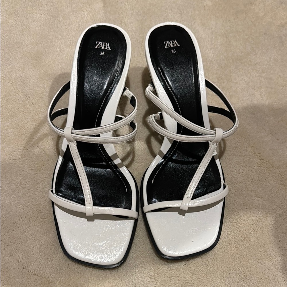 Zara Women's Black and White Strappy Sandals